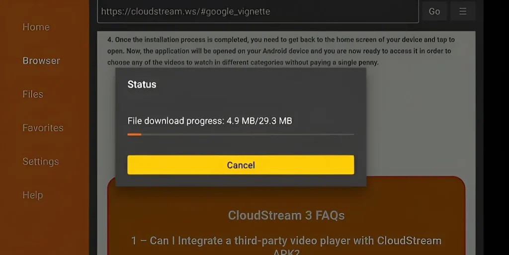 Download CloudStream APK using Downloader app code 3850517 on Firestick