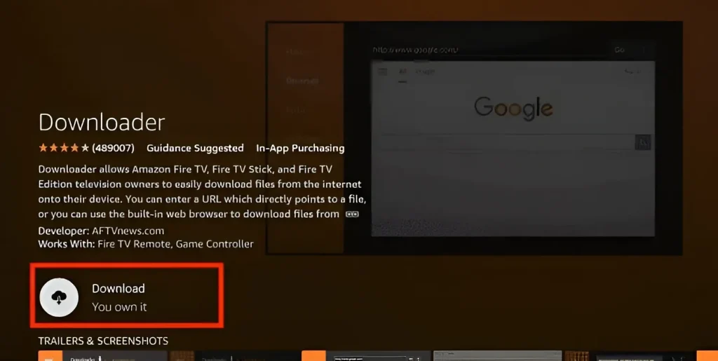 Click Download to install the Downloader app on Firestick