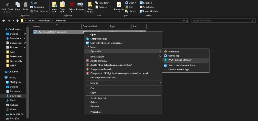 Open with WSA Package Manager