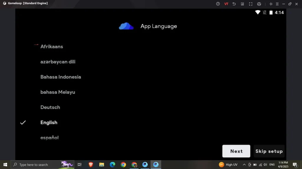 Select Language in CloudStream PC