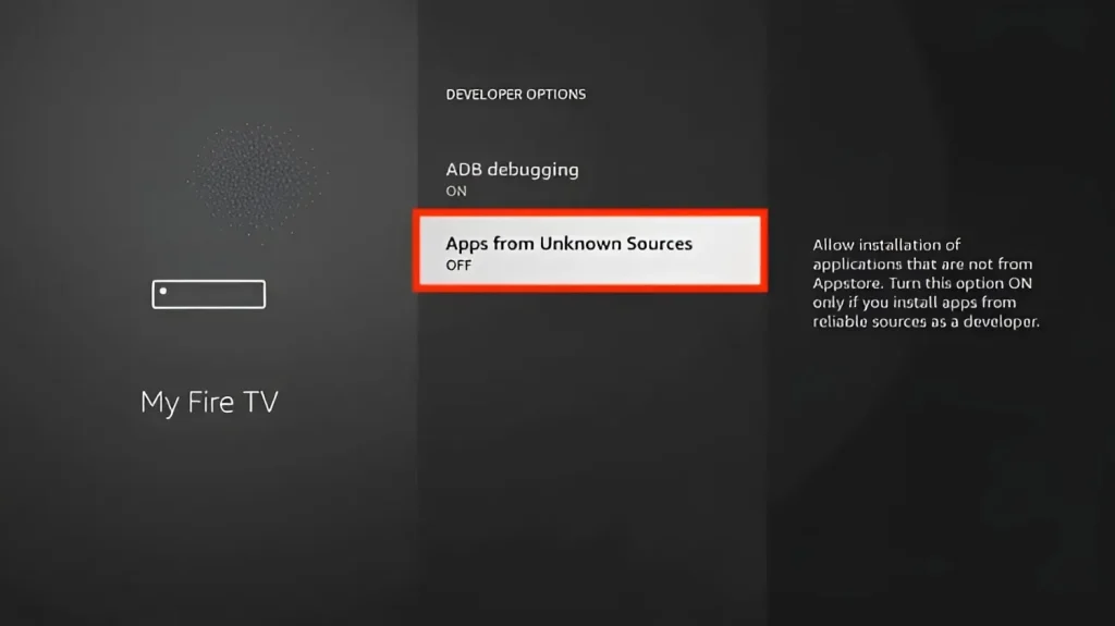 Turn on Apps from Unknown Sources to sideload CloudStream on Firestick